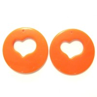 50mm Acrylic Pandant Heart Orange, 2gab.