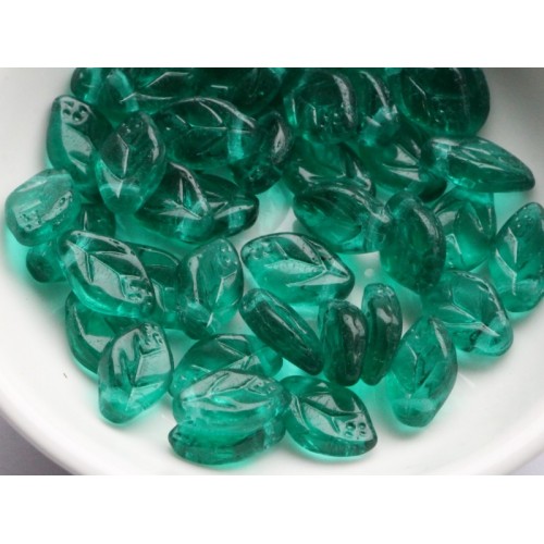 Teal Leaves beads 12x7mm Czech Glass Leaves Leaf Floral Beads Teal Green 30pcs