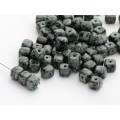5x7mm Czech pressed beads cube Black Picasso 25gab.